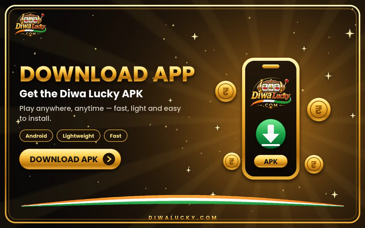 Diwa Lucky APK download banner with smartphone and download button