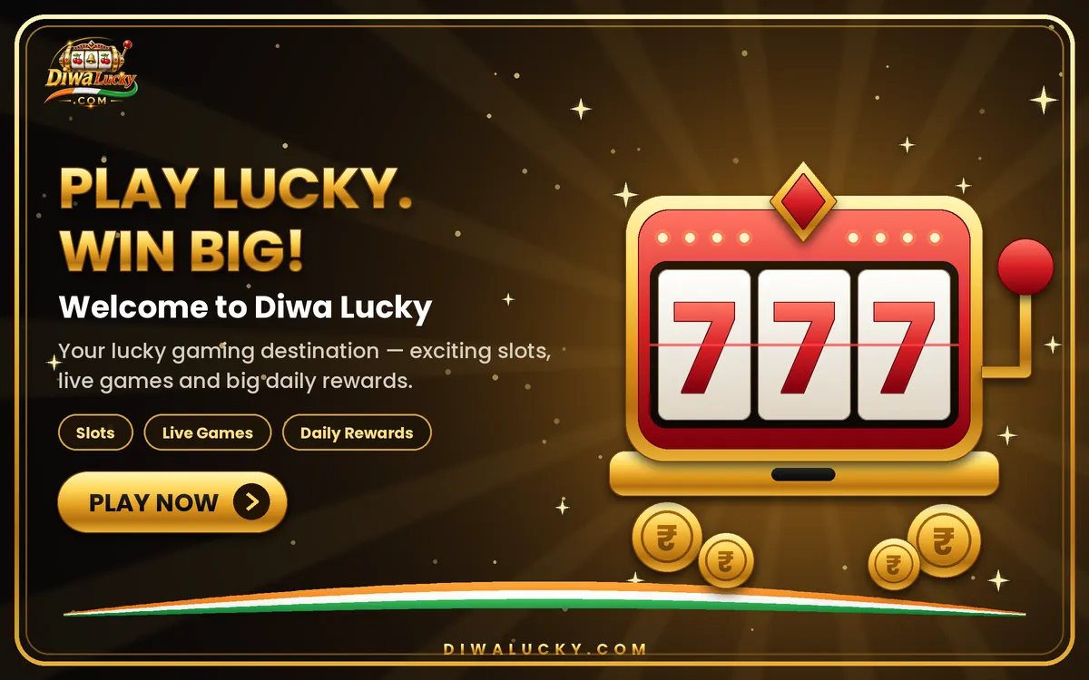 Diwa Lucky app guide banner with golden slot machine and coins
