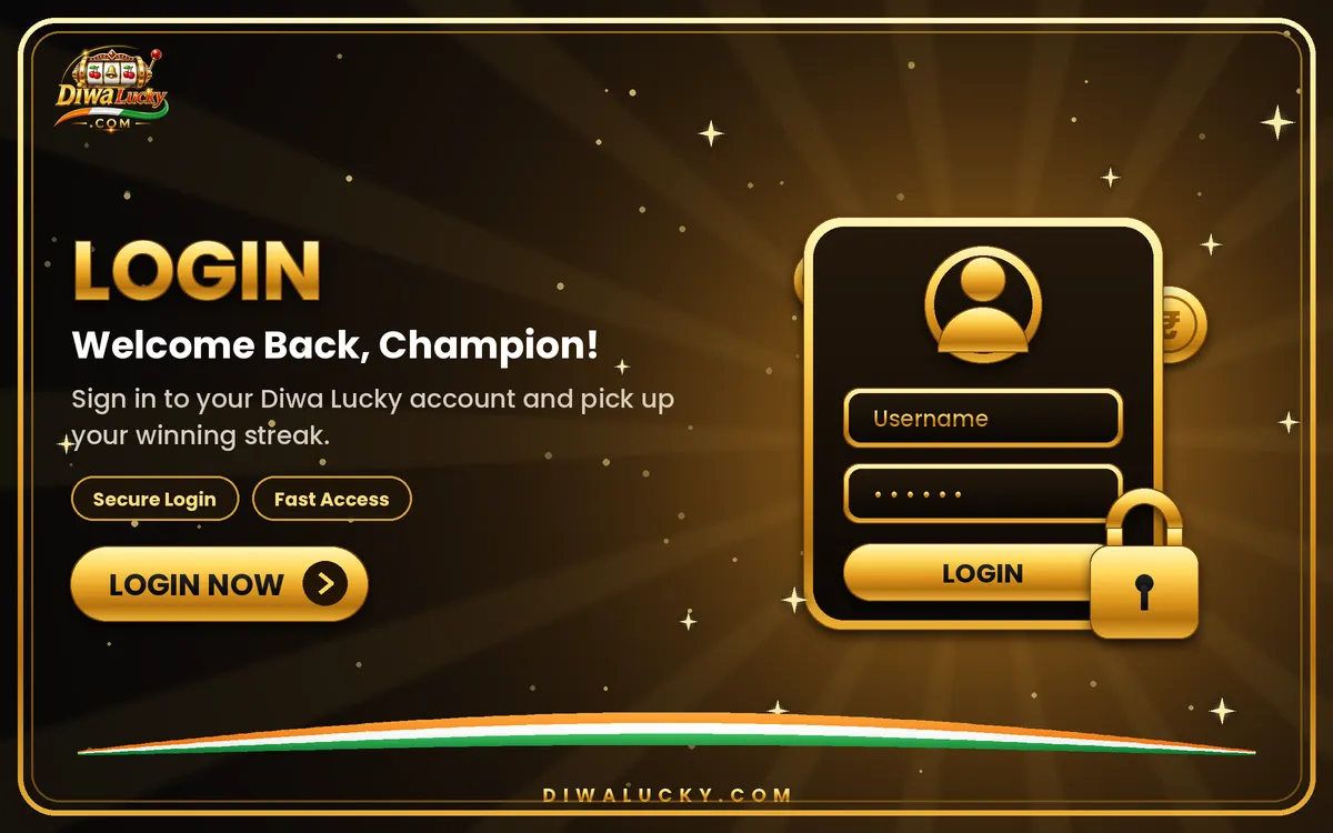 Diwa Lucky login banner with secure sign-in card and padlock