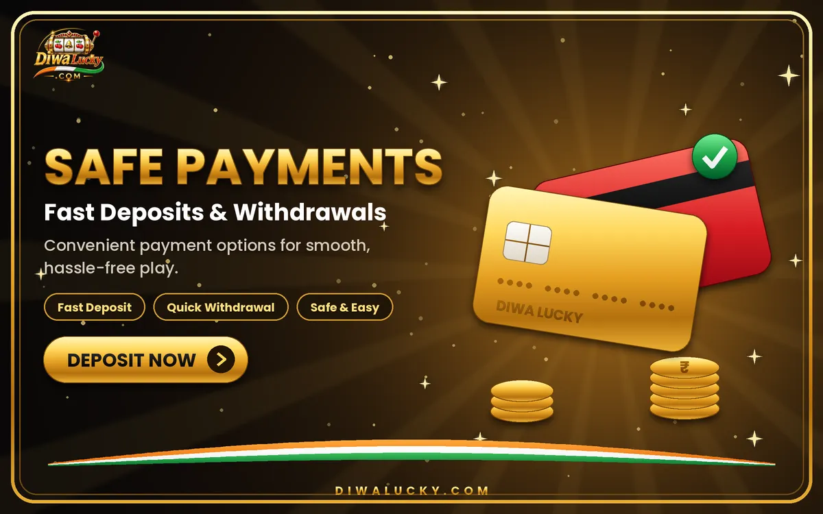 Diwa Lucky payments banner with payment card and gold coins