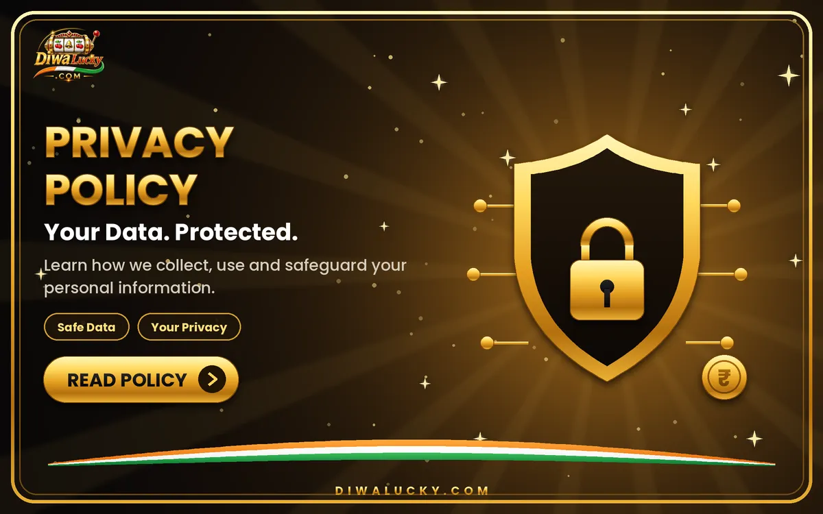 Diwa Lucky privacy policy banner with data shield and padlock