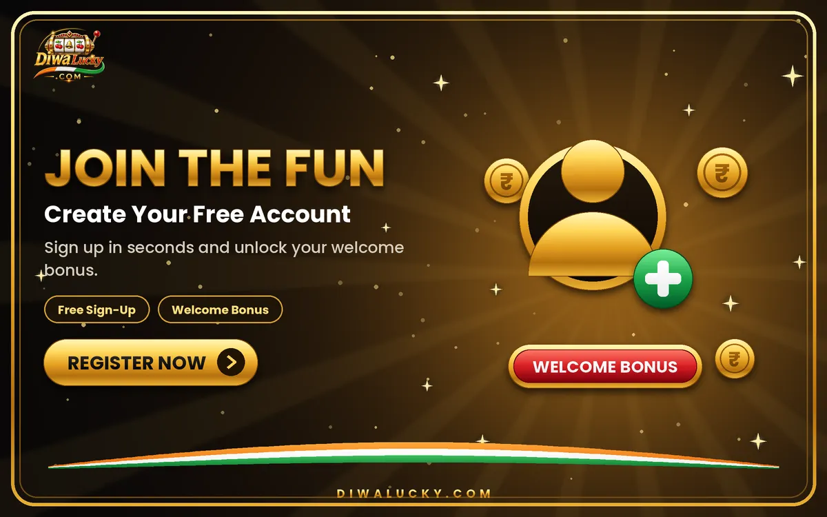 Diwa Lucky registration banner with account avatar and welcome bonus label